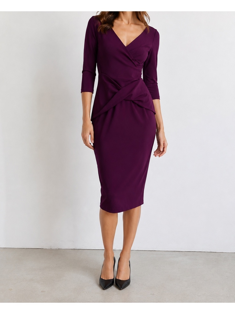 Chiara Boni La Petite Robe Plum Twist Waist Midi Dress Size 40 IT